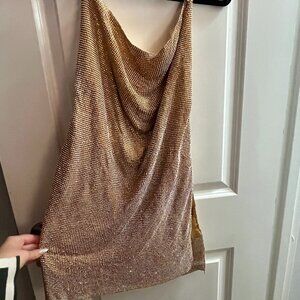 Gold Rhinestoned Halter Dress - Large